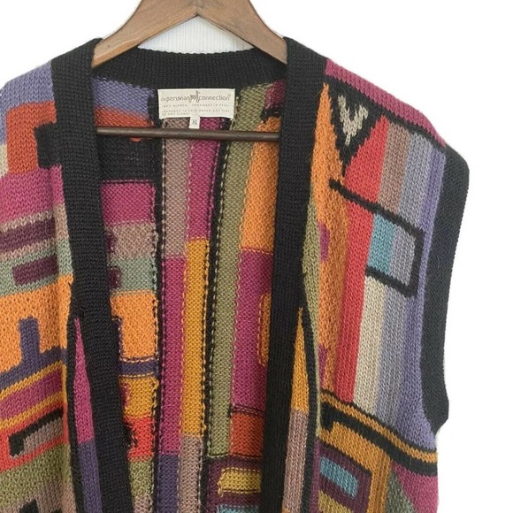 The Peruvian Connection 100% Alpaca Wool Long Sweater Vest Abstract Multi Sz XL - Picture 2 of 6